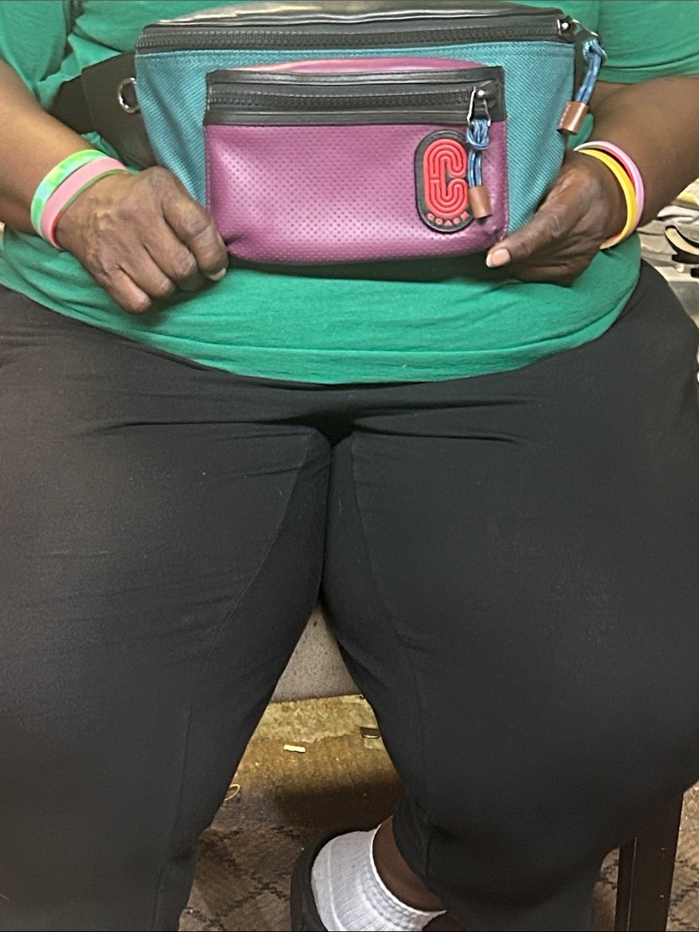 Coach Teal and Purple Colorblock Travel Belt Bag